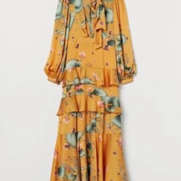 Johanna Ortiz x H&M collab Floral Mustard Yellow Dress with Bow - Picture 2 of 16